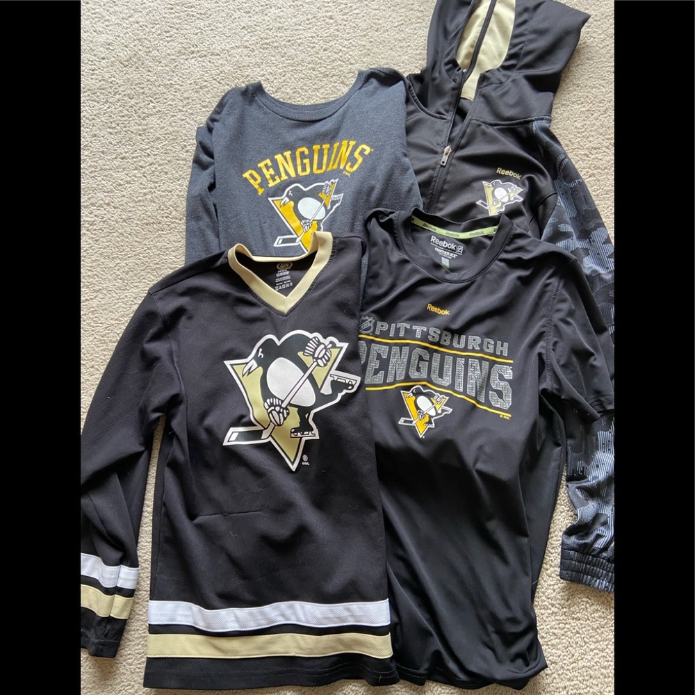 FOUR Pittsburgh Penguins youth extra large shirts and jersey